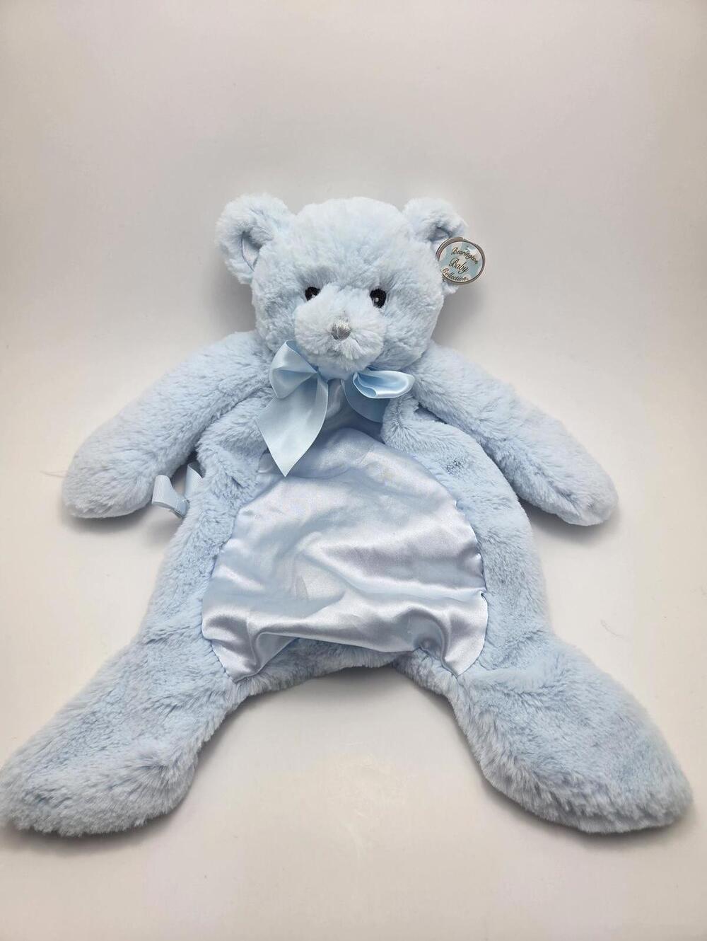Bearington Baby Huggie Bear Blue Plush Satin security blanket Lovey